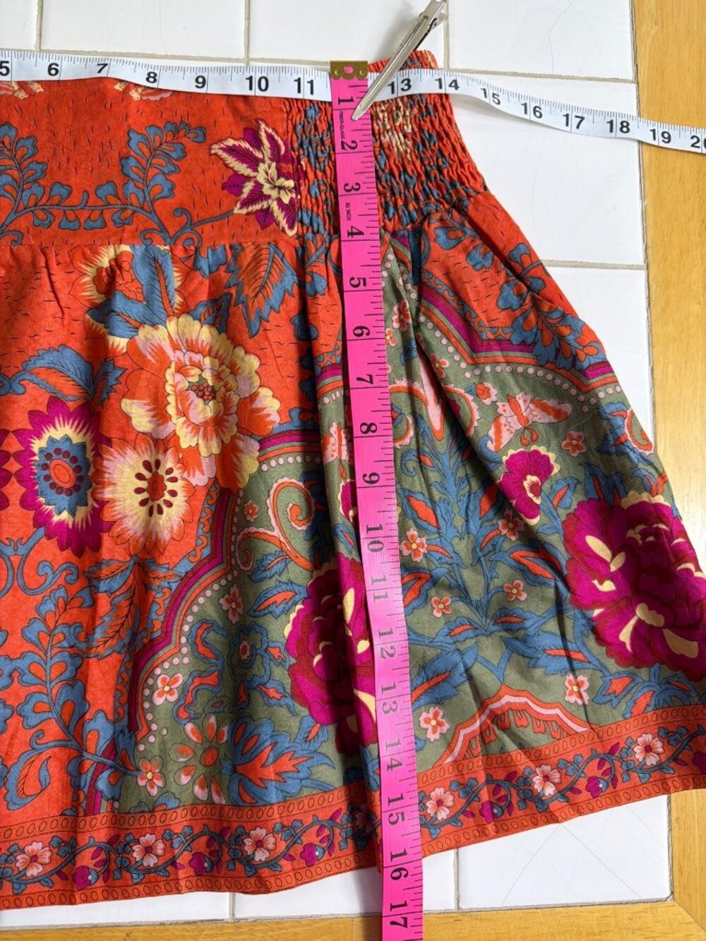 NWT Francesca's Rosebud Mini Skirt Boho Orange Smocked Waist Festival Size L - Picture 13 of 15